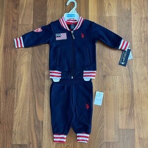 NWT U.S. POLO Assn. Baby Boys Fleece Jacket & Pant Set